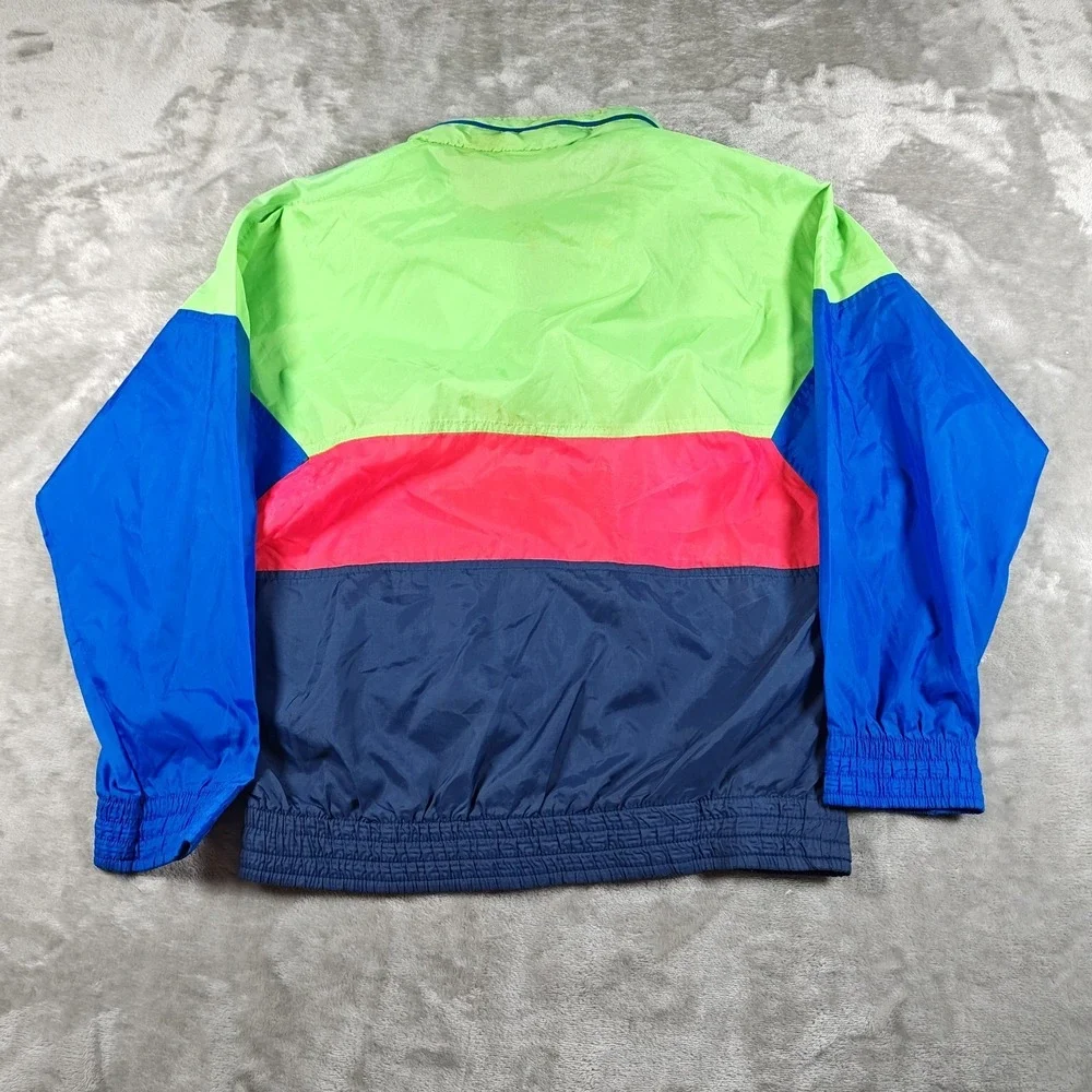 Vintage Nike‎ Windbreaker Youth Medium Blue Green Pink Full Zip Colorblock Neon